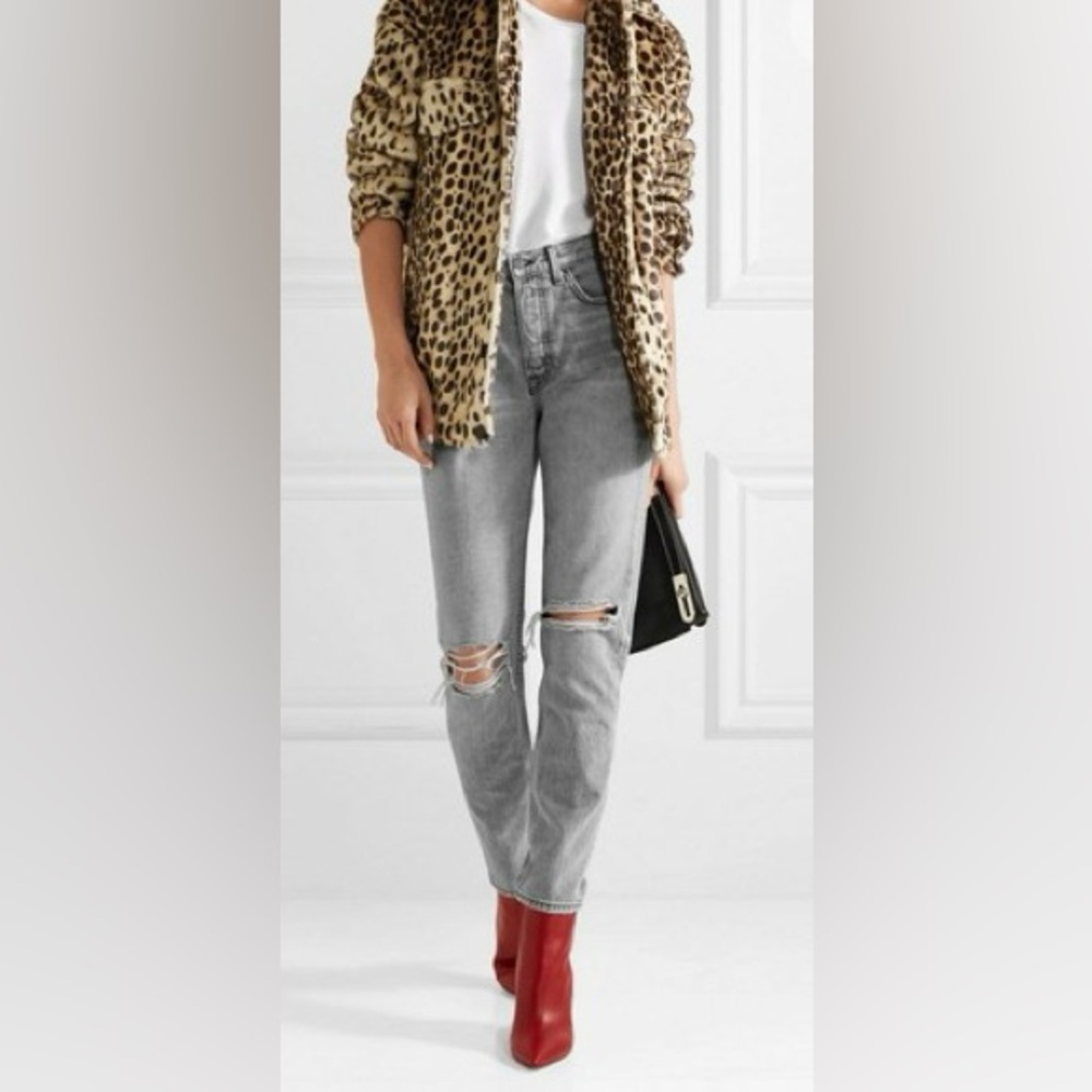 GRLFRND Karolina Distressed High-Rise Skinny Jeans in Light Grey. Size 28